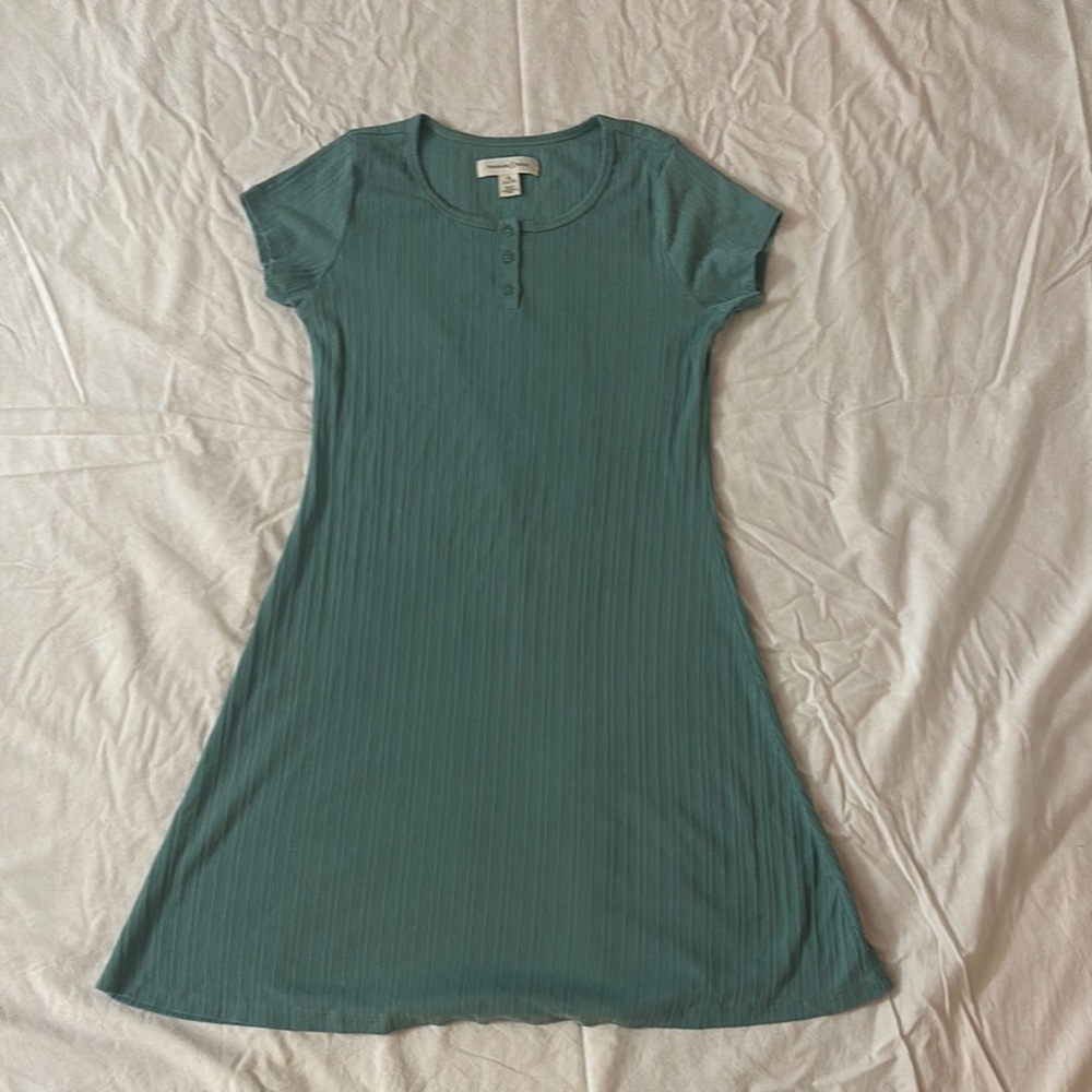 Treasure & Bond Green Ribbed A-Line Mini Dress